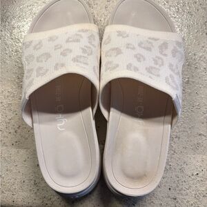 Ryka Women's White Leopard Slide Sandals